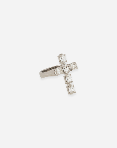 Dolce & Gabbana Ring With Rhinestone-detailed Cross In Crystal