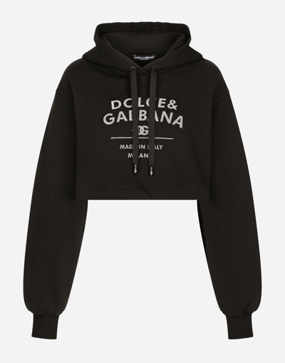 Shop Dolce & Gabbana Jersey Hoodie With Dolce&gabbana Logo Lettering In Black