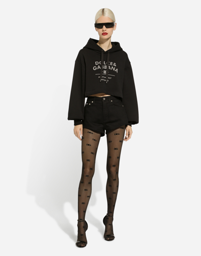 Shop Dolce & Gabbana Jersey Hoodie With Dolce&gabbana Logo Lettering In Black