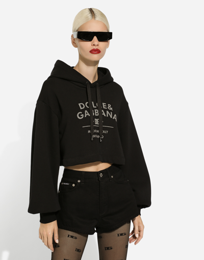 Shop Dolce & Gabbana Jersey Hoodie With Dolce&gabbana Logo Lettering In Black