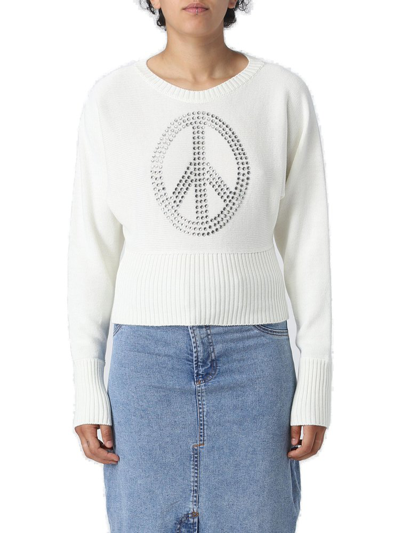 Shop Moschino Jeans Embellished Cropped Sweatshirt In White