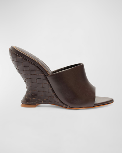 Shop Schutz Aprill Woven-wedge Slide Sandals In Brown