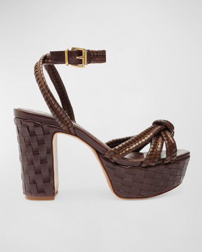 Shop Schutz Kathleen Woven Ankle-strap Platform Sandals In Brown