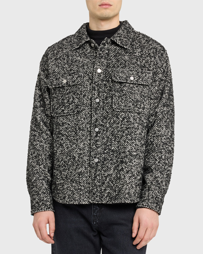 Shop Frame Men's Tweed Textured Overshirt In Grey