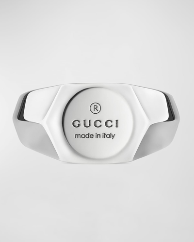 Shop Gucci Men's  Trademark Ring, 10mm In Silver