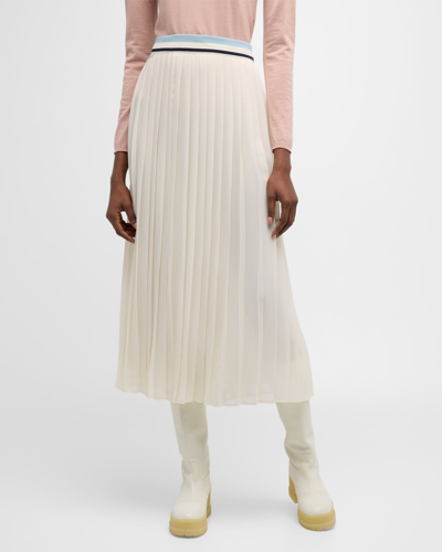 Shop Moncler Pleated Midi Skirt In Natural