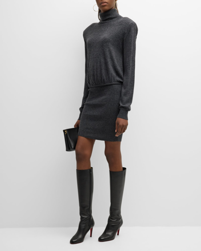 Shop Ser.o.ya Alexandria Knit Turtleneck Mini Dress In Pewter