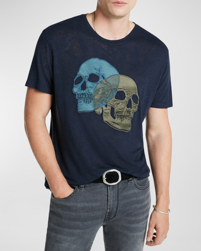 Shop John Varvatos Men's Double Skull T-shirt In Navy