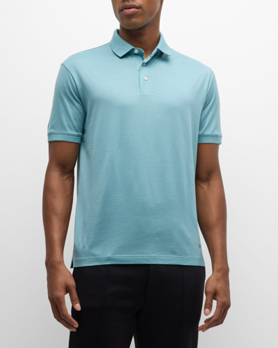 Shop Emporio Armani Men's Jersey Polo Shirt In Blue