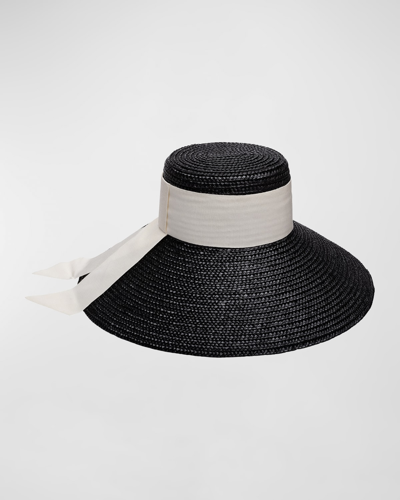 Shop Eugenia Kim Mirabel Straw Large-brim Hat With Scarf In Black