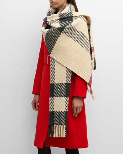 Shop Burberry Jumbo Check Wool Scarf In Stone