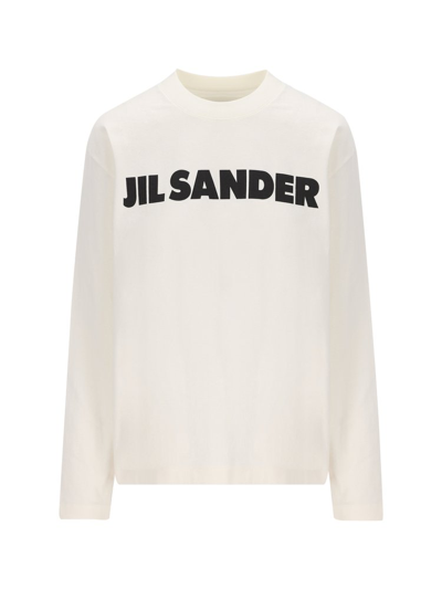 Shop Jil Sander Logo Printed Crewneck Sweatshirt In White
