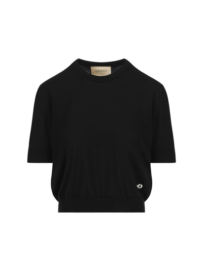 Shop Gucci Horsebit Logo Knit Short In Black