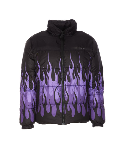 Shop Vision Of Super Triple Flame Printed Zipped Fuffer Jacket In Multi