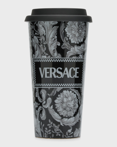 Shop Versace Home Collection Barocco Travel Mug, 16.9 Oz. In Black-grey