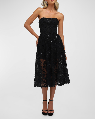 Shop Helsi Florence Strapless Lace Applique Midi Dress In Black
