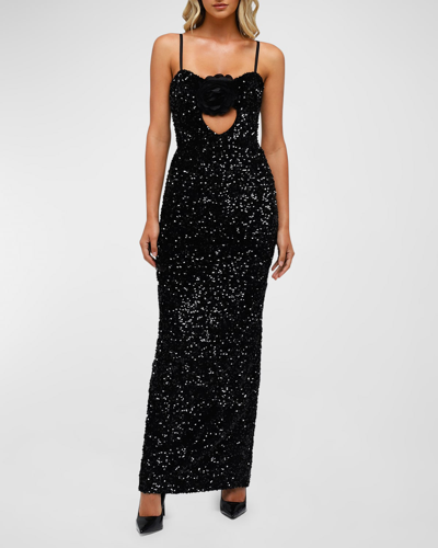 Shop Helsi Lyla Cutout Embellished Sequin Column Gown In Black