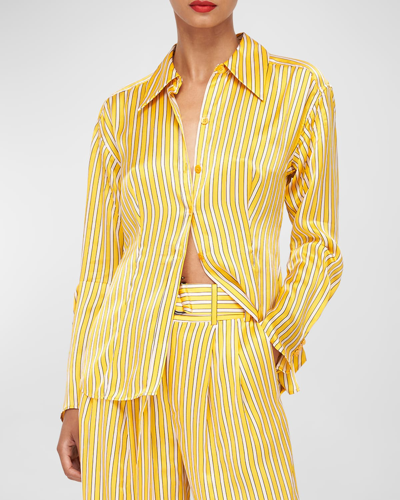 Shop Equipment Bailey Striped Button-down Silk Shirt In Citrus Multi