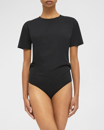 Shop Wolford Aurora Pure Cut String Short-sleeve Bodysuit In Black