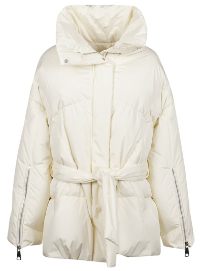 Shop Khrisjoy Iconic Belted Down Jacket In White