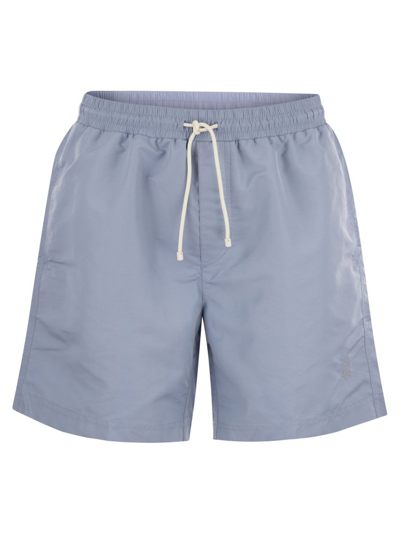 Shop Brunello Cucinelli Drawstring Swim Shorts In Blue