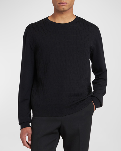 Shop Valentino Men's Tonal Toile Icongraphe Wool Sweater In Black