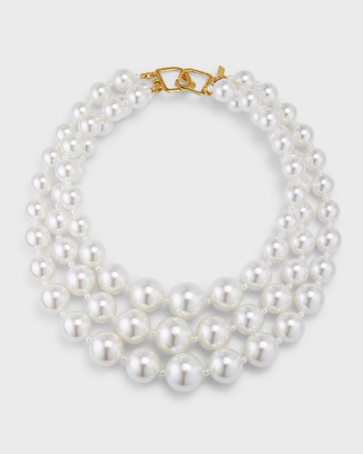 Shop Kenneth Jay Lane 3-row Pearly Necklace In White Prl