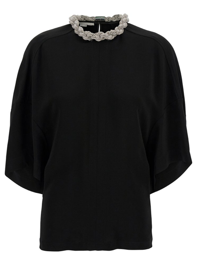 Shop Stella Mccartney Falabella Embellished Crewneck Blouse In Black