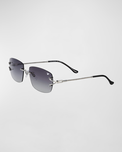 Shop Vintage Frames Company Men's Bal Harbour 24k White Gold Rimless Rectangle Sunglasses In Grey Gradient