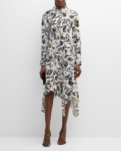 Shop Jason Wu Collection Marine Print Asymmetric Midi Dress In Chalk Multi