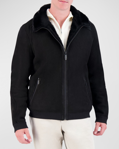 Shop Gorski Men's Shearling Lamb Zip-front Jacket In Black