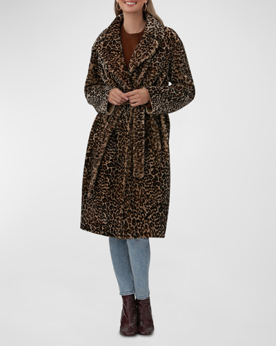 Shop Gorski Leopard-print Belted Shearling Lamb Short Coat In Mini Lprd