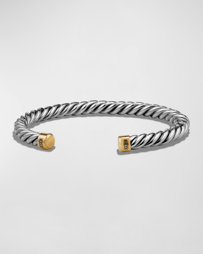 Shop David Yurman Men's Cable Cuff Bracelet In Silver With 18k Gold, 6mm In Gold Dome