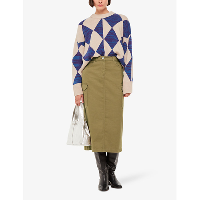 Shop Whistles Womens Khaki/olive Tessa Cotton-blend Cargo Midi Skirt