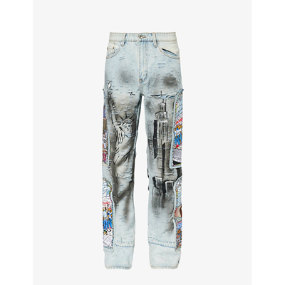 Shop Who Decides War By Ev Bravado Men's Sky Hit Brand-embroidered Regular-fit Straight-leg Jeans