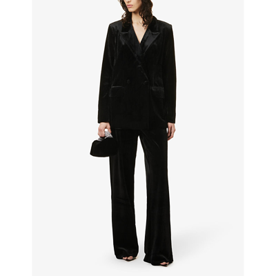 Shop Good American Women's Black Boss 2.0 Double-breasted Velvet Blazer