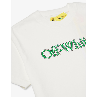 Shop Off-white C/o Virgil Abloh Boys White Green Kids Big Bookish-logo Short-sleeves Cotton-jersey T-shir