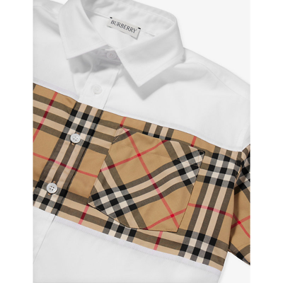 Shop Burberry White Devon Check-print Stretch-cotton Shirt 4 -