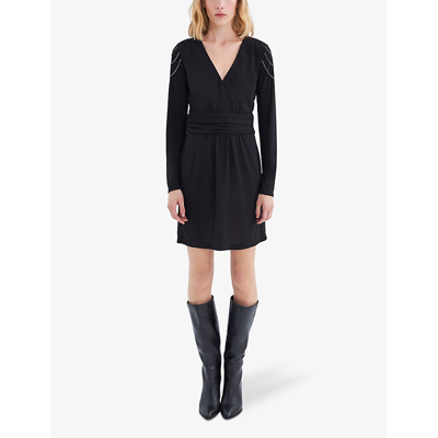 Shop Ikks Chain-embellishment V-neck Woven Mini Dress In Black