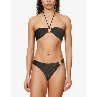 Shop Away That Day Women's Black/gold Shimmer Acapulco Recycled Polyamide-blend Bikini Top