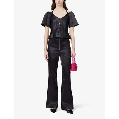 Ganni Double Satin Flared Trousers In Black