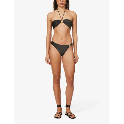 Shop Away That Day Acapulco Recycled Polyamide-blend Bikini Bottoms In Black/gold Shimmer