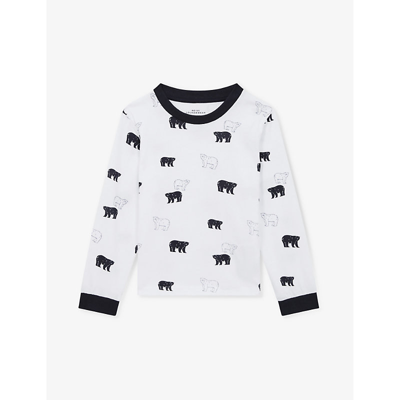 Shop Reiss Boys Optic White Kids Bertie Polar Bear-print Long-sleeve Cotton Pyjama Top