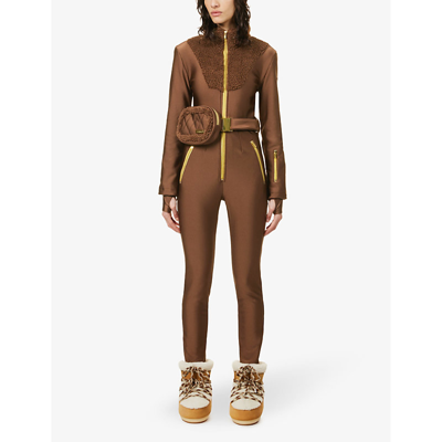 Shop My Sunday Ski Women's Chocolate Sherpa Slim-fit Stretch-woven Jumpsuit In Brown