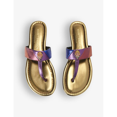 Shop Kurt Geiger London Women's Gold/purple/blue Kensington T-bar Leather Sandals