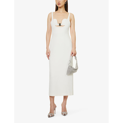 Shop David Koma Cut-out Slim-fit Stretch-woven Midi Dress In White