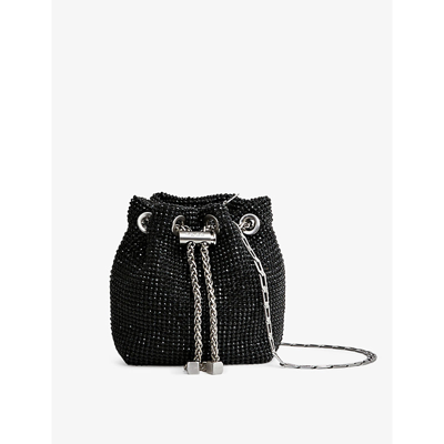 Shop Reiss Black Demi Crystal-embellished Woven Mini Bucket Bag