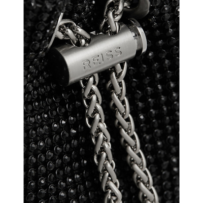 Shop Reiss Black Demi Crystal-embellished Woven Mini Bucket Bag