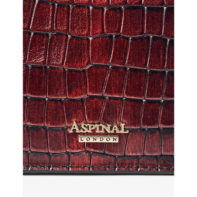 Shop Aspinal Of London Black Ava Logo-badge Croc-embossed Leather Clutch Bag