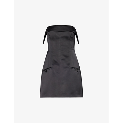 Shop Philosophy Di Lorenzo Serafini Women's Black Slim-fit Strapless Satin Mini Dress